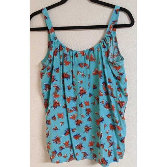 Women's Cabi # 5230 "Tassle Tank" Rayon Palm Leaf Print Aqua Blue/Red SM - Picture 8 of 11